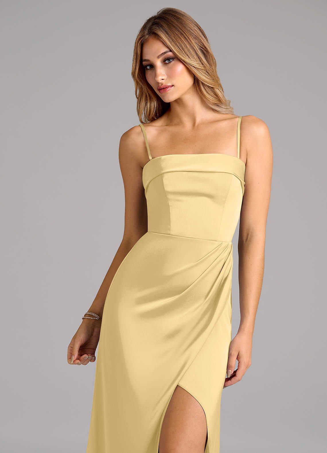 Aretha A-Line Strapless Stretch Satin Bridesmaid Dress in Butter