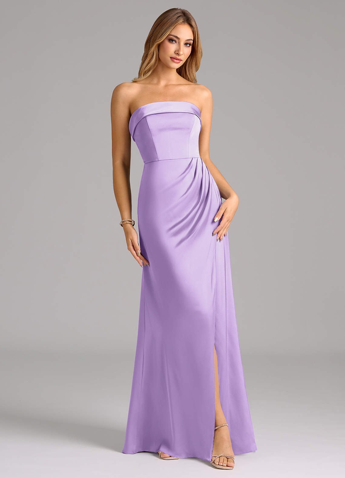 Aretha A-Line Strapless Stretch Satin Bridesmaid Dress in Lilac