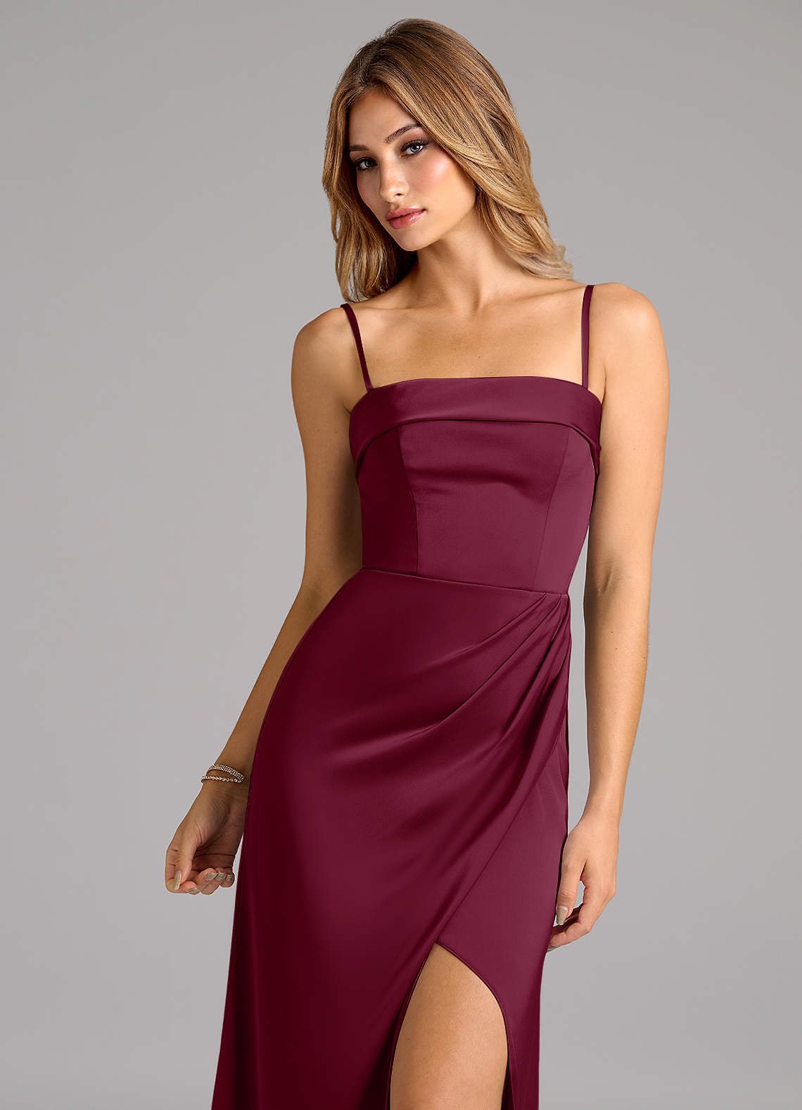 Aretha A-Line Strapless Stretch Satin Bridesmaid Dress in Mulberry
