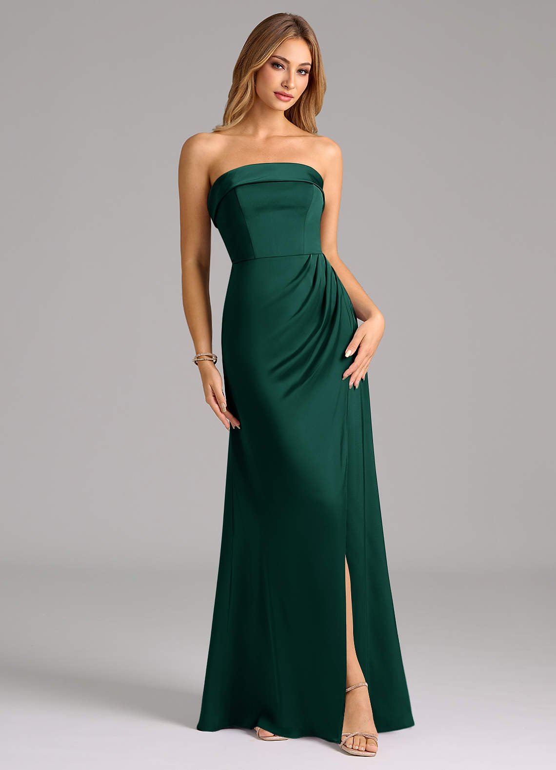 Aretha A-Line Strapless Stretch Satin Bridesmaid Dress in Emerald