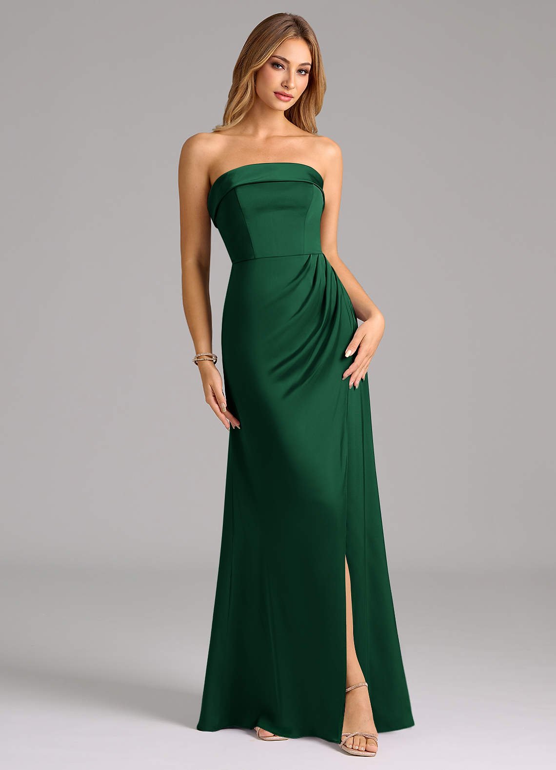 Aretha A-Line Strapless Stretch Satin Bridesmaid Dress in Dark Green