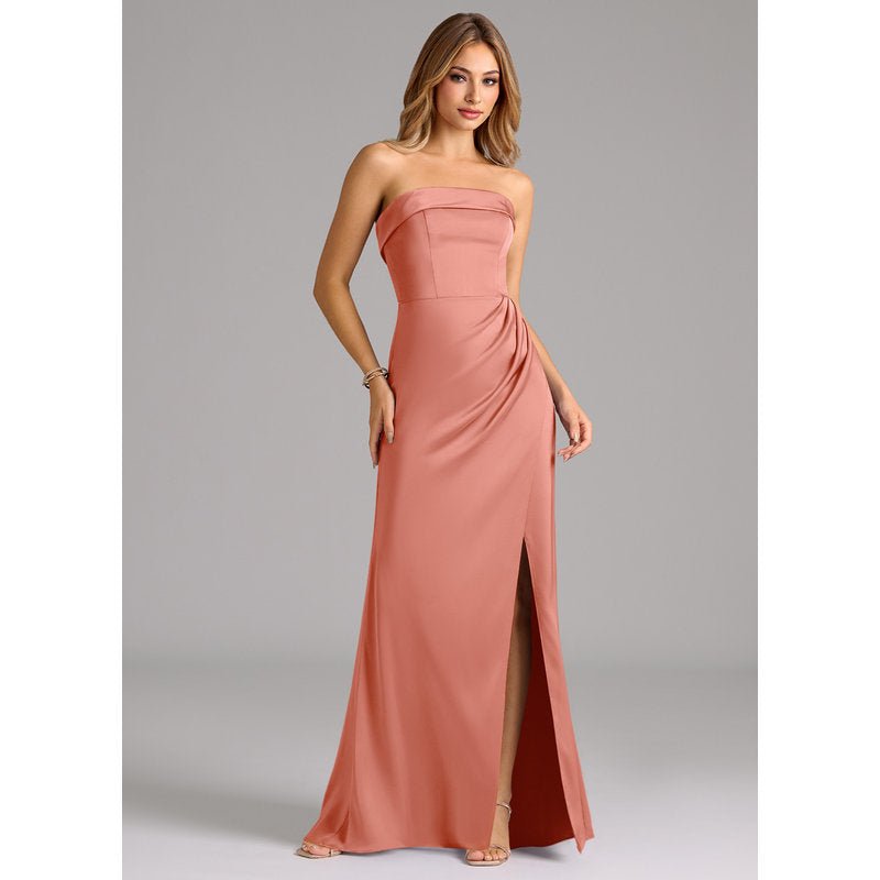 Aretha A-Line Strapless Stretch Satin Bridesmaid Dress in Coral - official gallery view 4