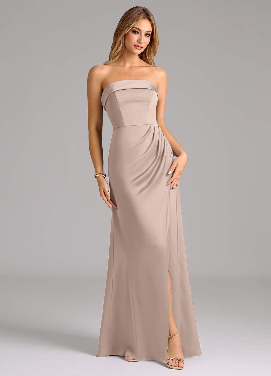 Aretha A-Line Strapless Stretch Satin Bridesmaid Dress in English Rose