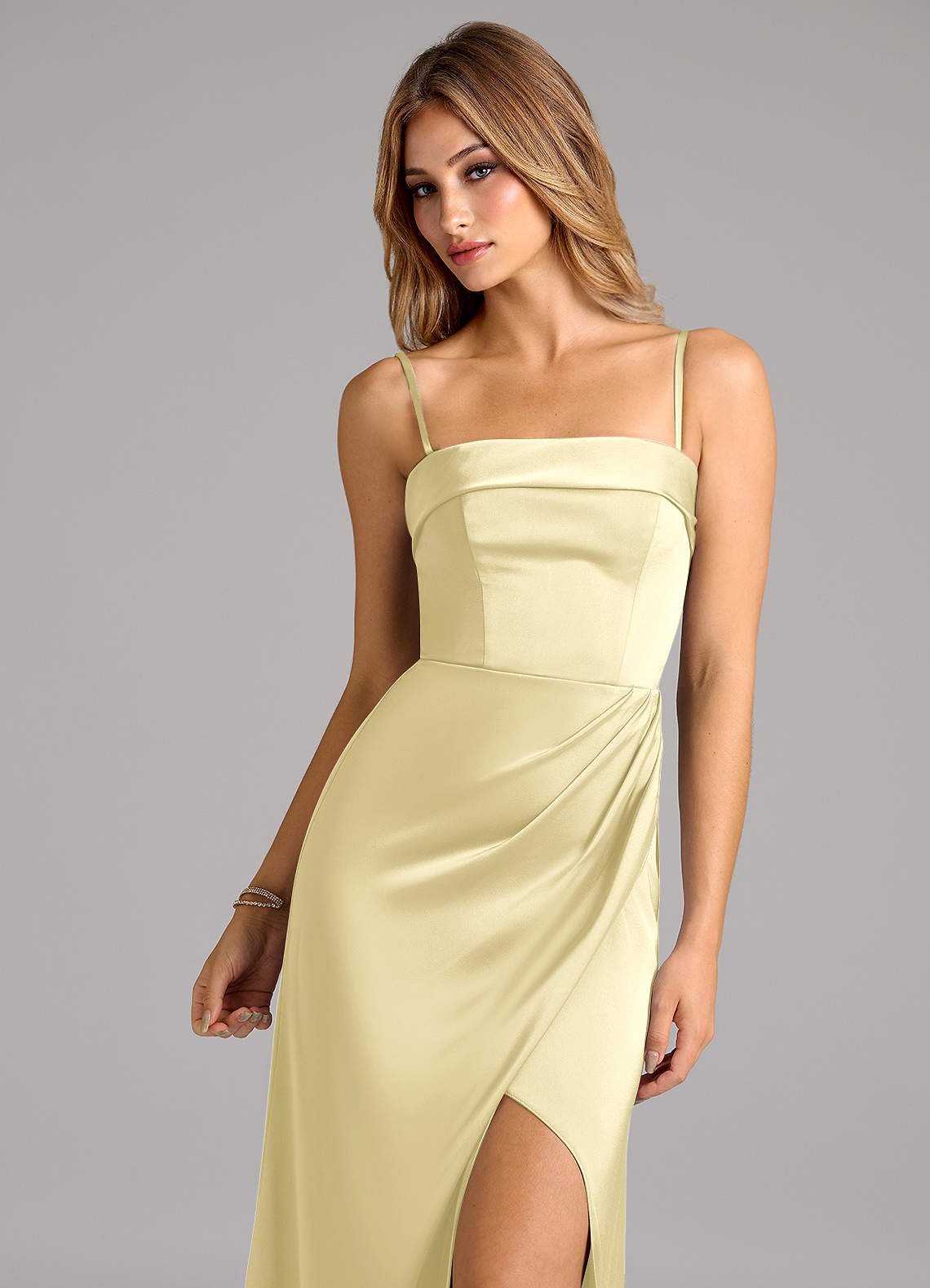 Aretha A-Line Strapless Stretch Satin Bridesmaid Dress in Lemon Sorbet
