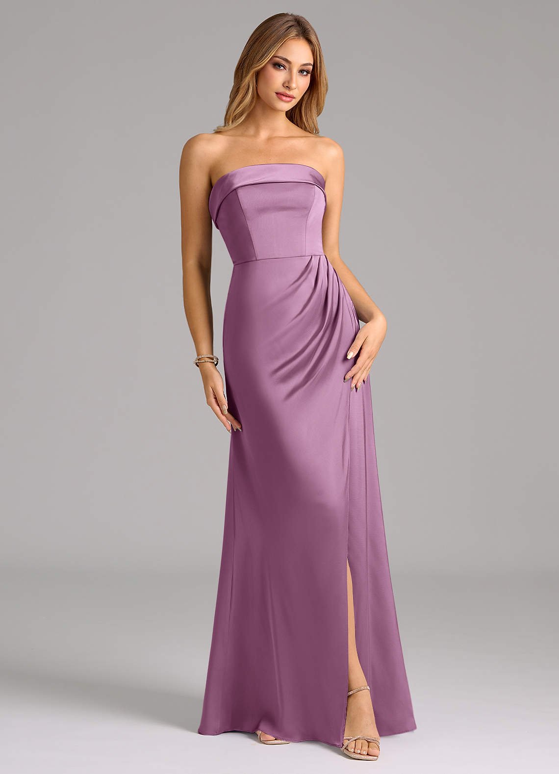Aretha A-Line Strapless Stretch Satin Bridesmaid Dress in Wisteria