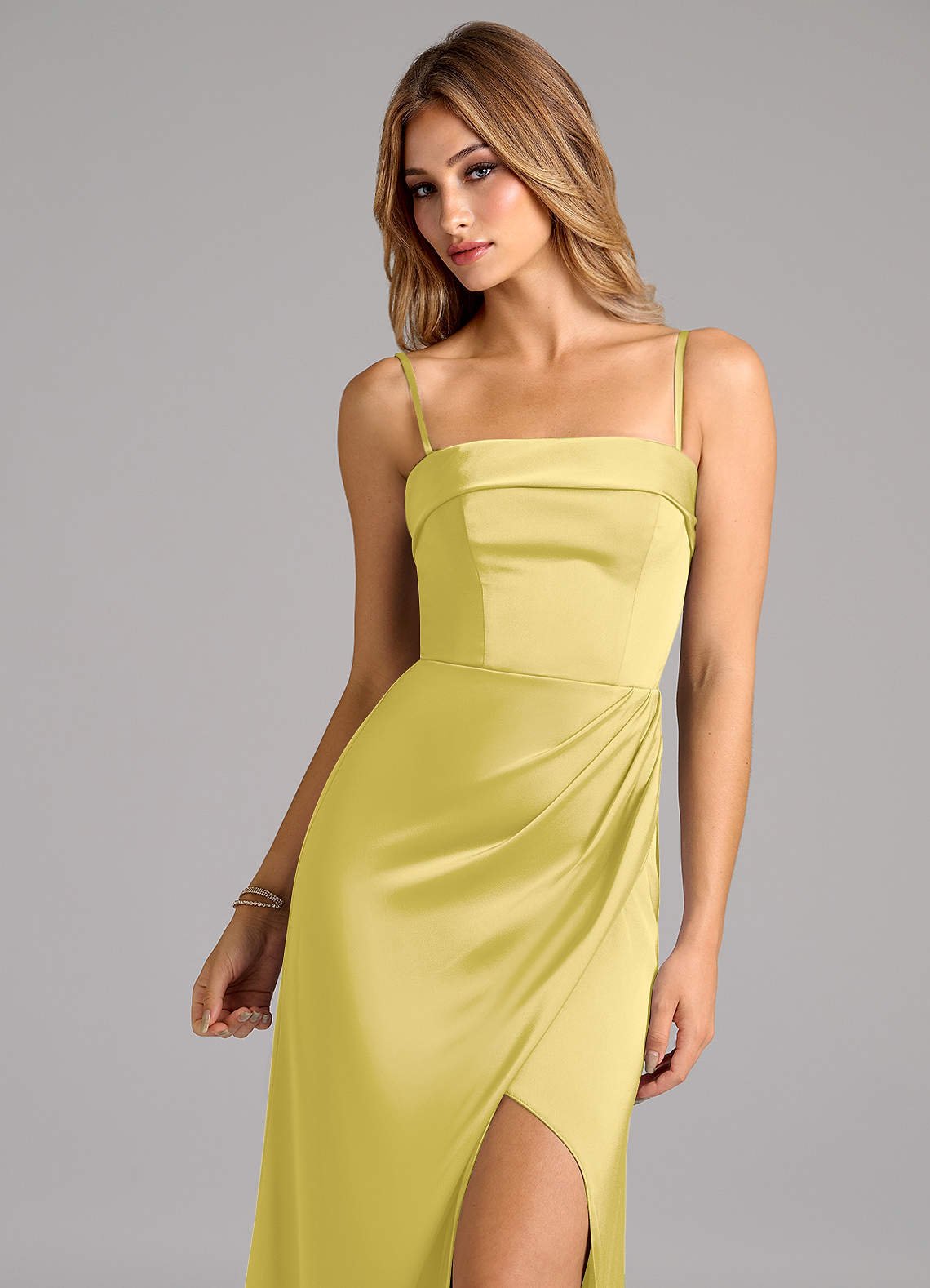 Aretha A-Line Strapless Stretch Satin Bridesmaid Dress in Canary