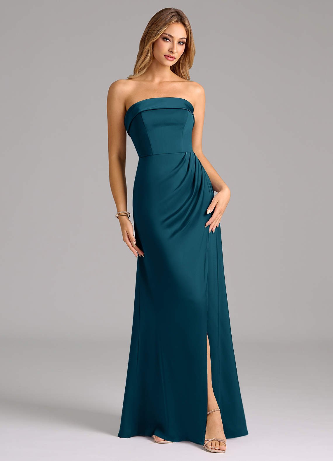 Aretha A-Line Strapless Stretch Satin Bridesmaid Dress in Ink Blue