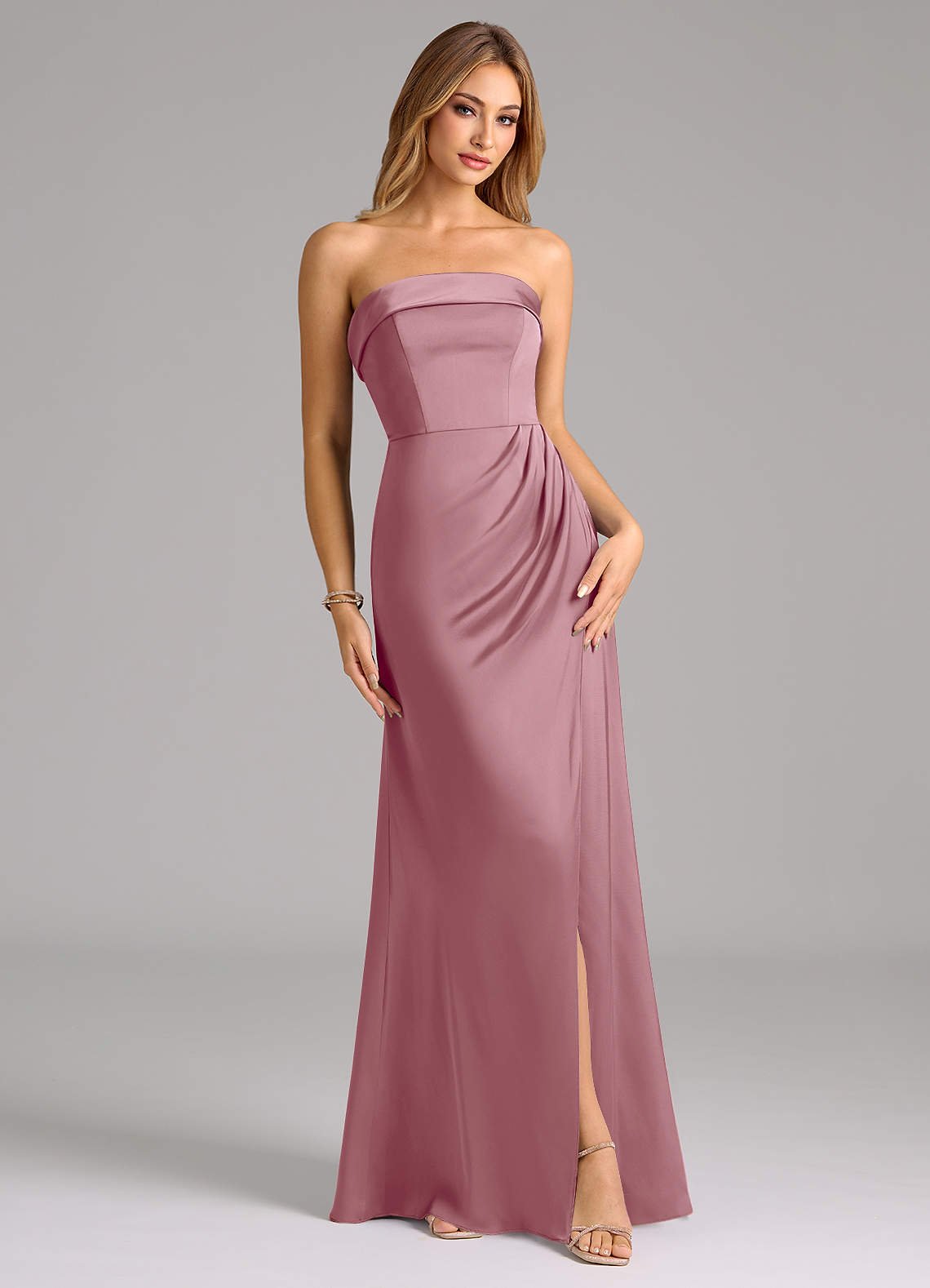 Aretha A-Line Strapless Stretch Satin Bridesmaid Dress in Vintage Mauve