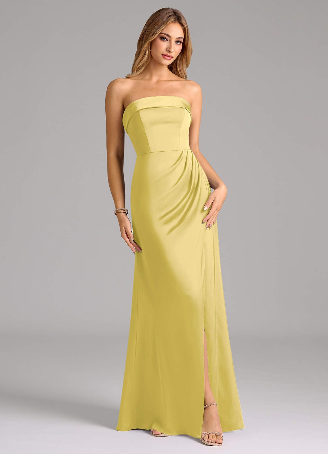 Aretha A-Line Strapless Stretch Satin Bridesmaid Dress in Canary