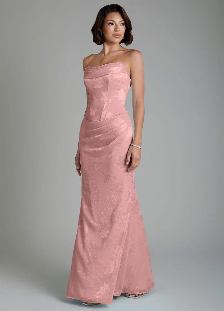 Ariah Mermaid Cowl-Neck Jacquard Bridesmaid Dress in Dusty Rose