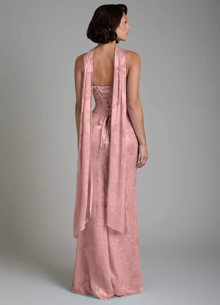 Ariah Mermaid Cowl-Neck Jacquard Bridesmaid Dress in Dusty Rose