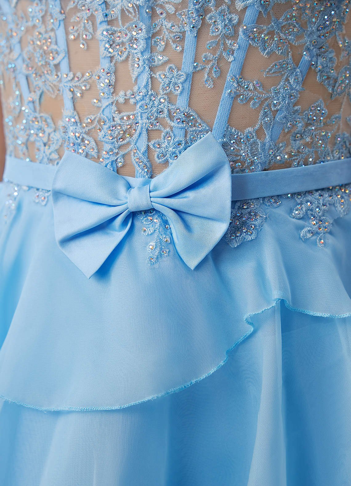 Aurelianna A-Line Mini Strapless Floral Chiffon Prom Dress in Sky Blue