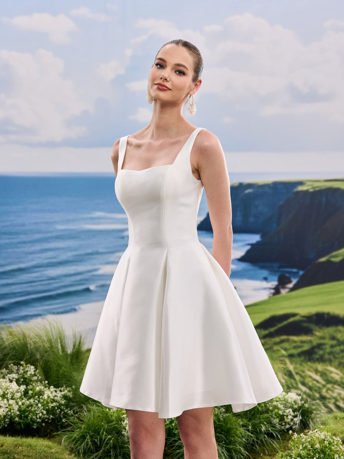 Avelin white wedding dress, detail and alternate angle
