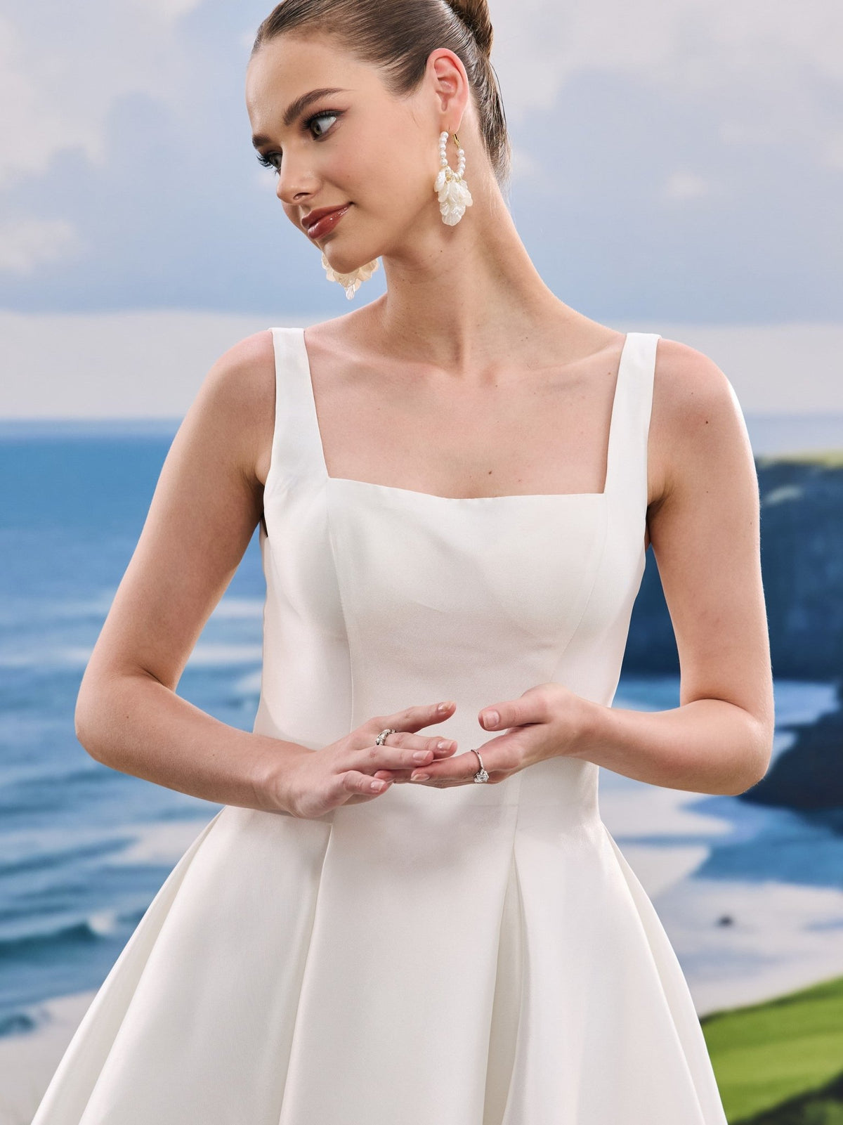 Avelin white wedding dress, detail and alternate angle