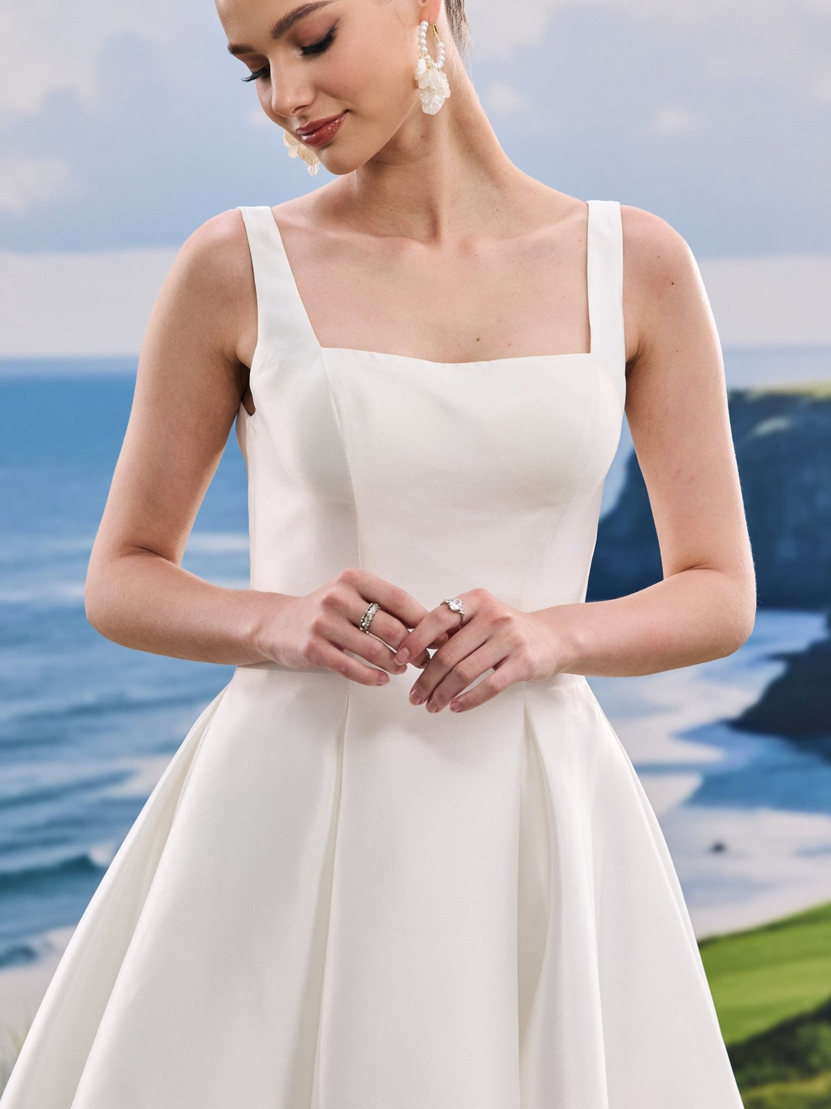 Avelin white wedding dress, detail and alternate angle