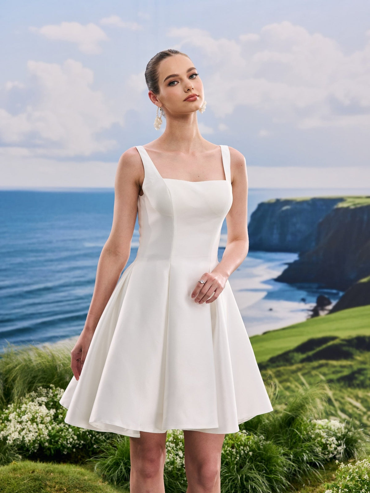 Avelin white wedding dress, detail and alternate angle