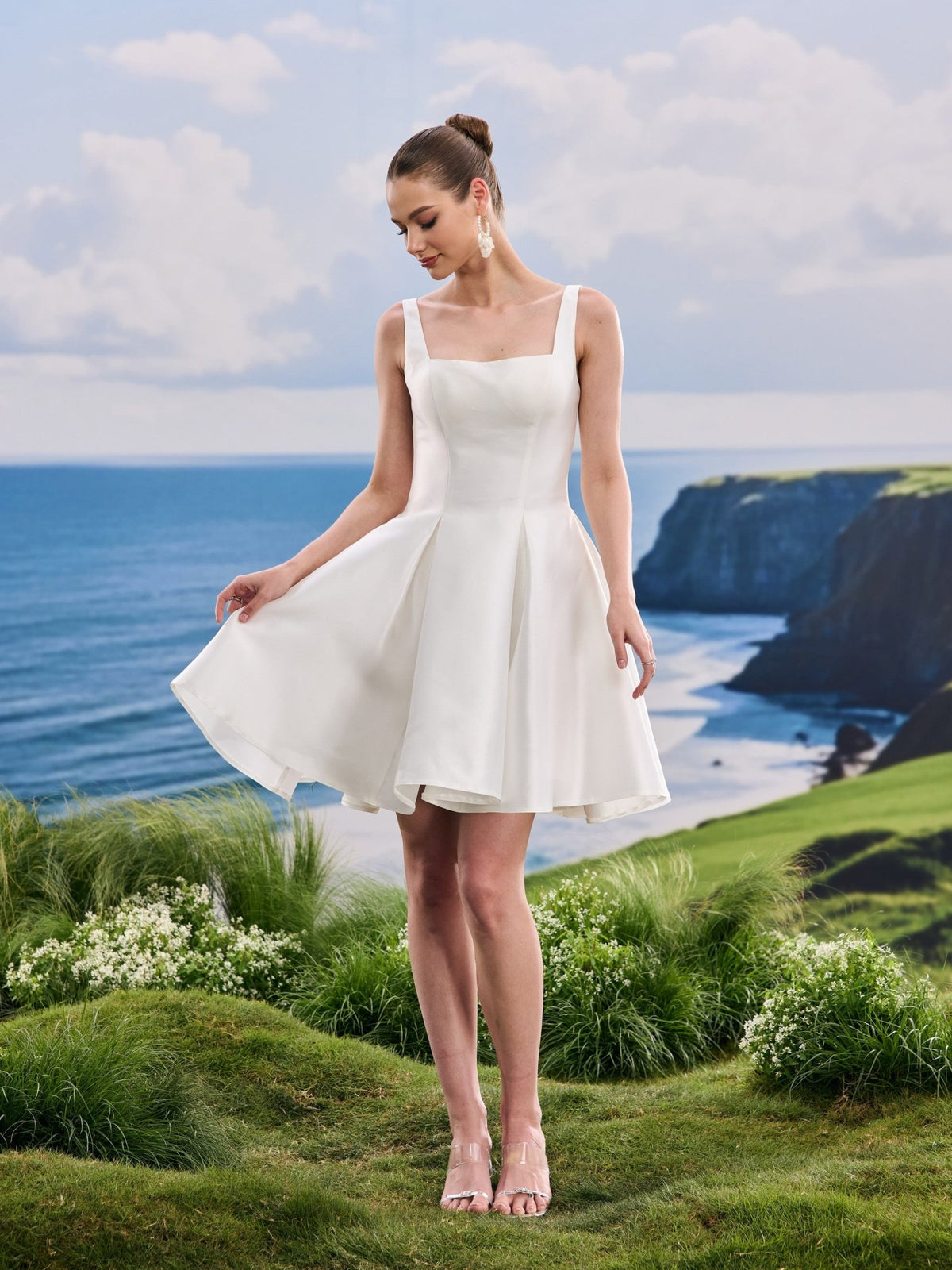 Avelin white wedding dress, detail and alternate angle