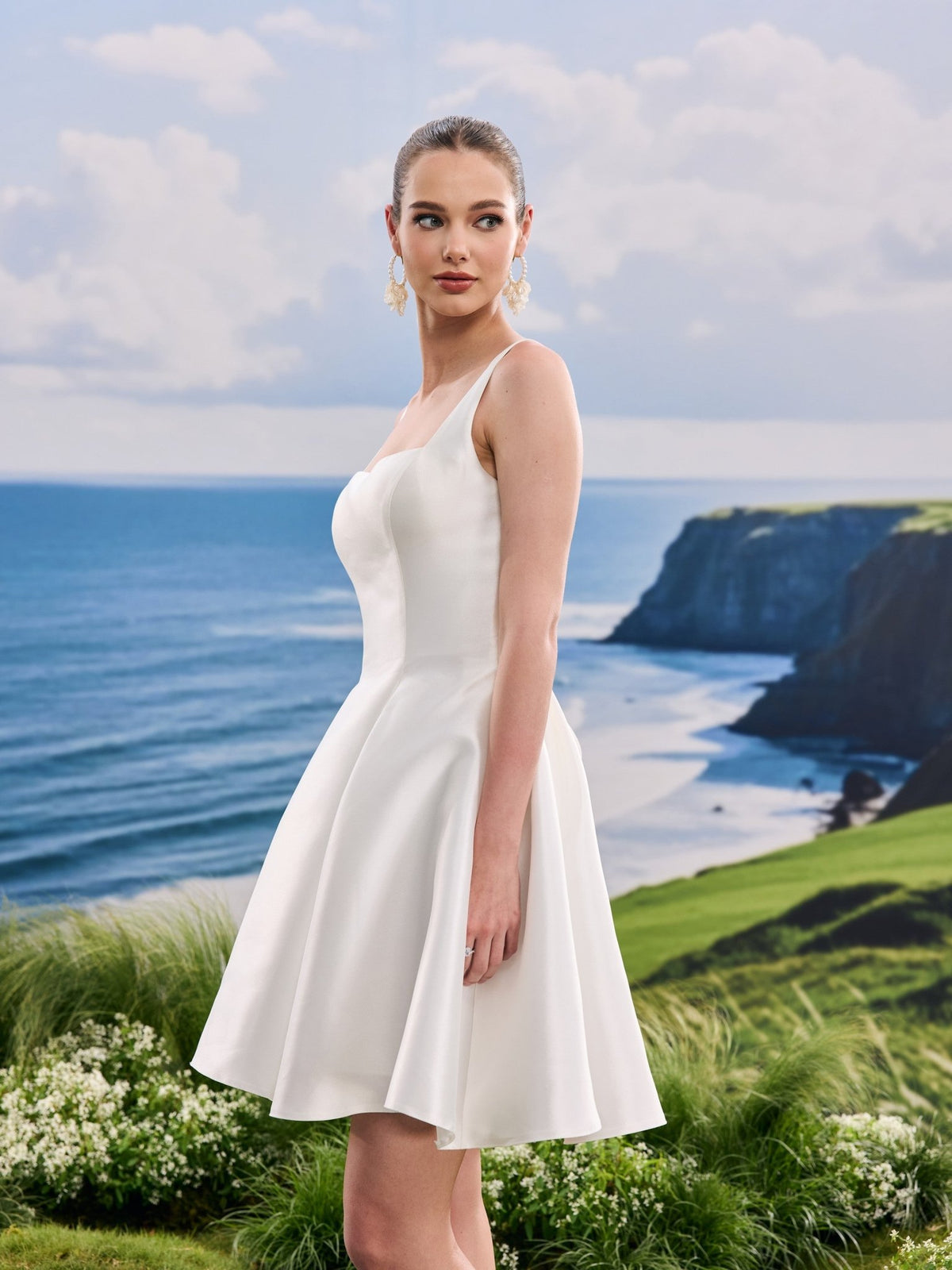 Avelin white wedding dress, detail and alternate angle