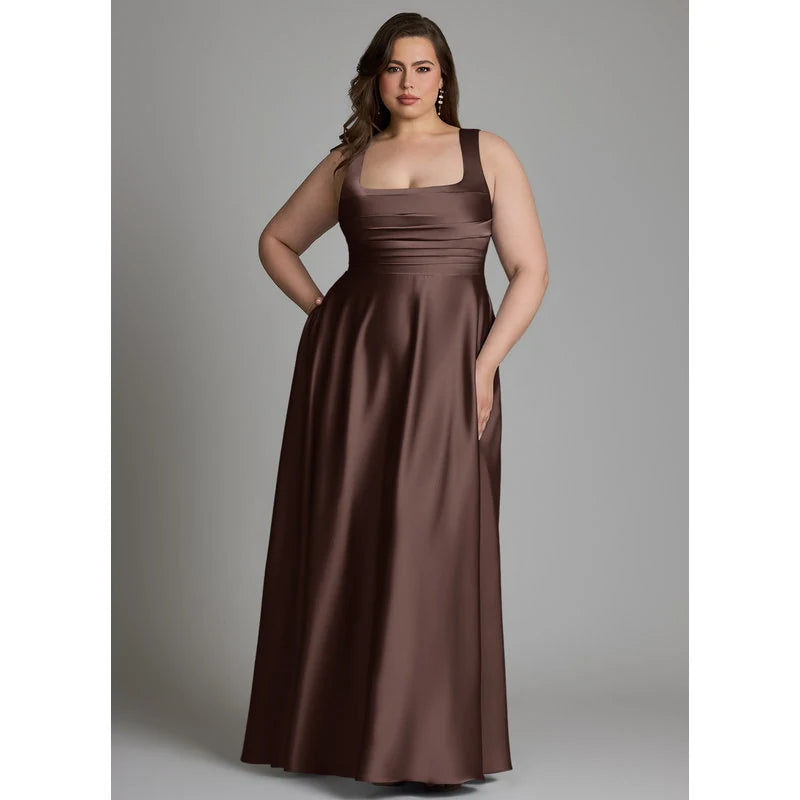 Azaria A-Line Square-Neck Stretch Satin Bridesmaid Dress in Ganache - additional view 4