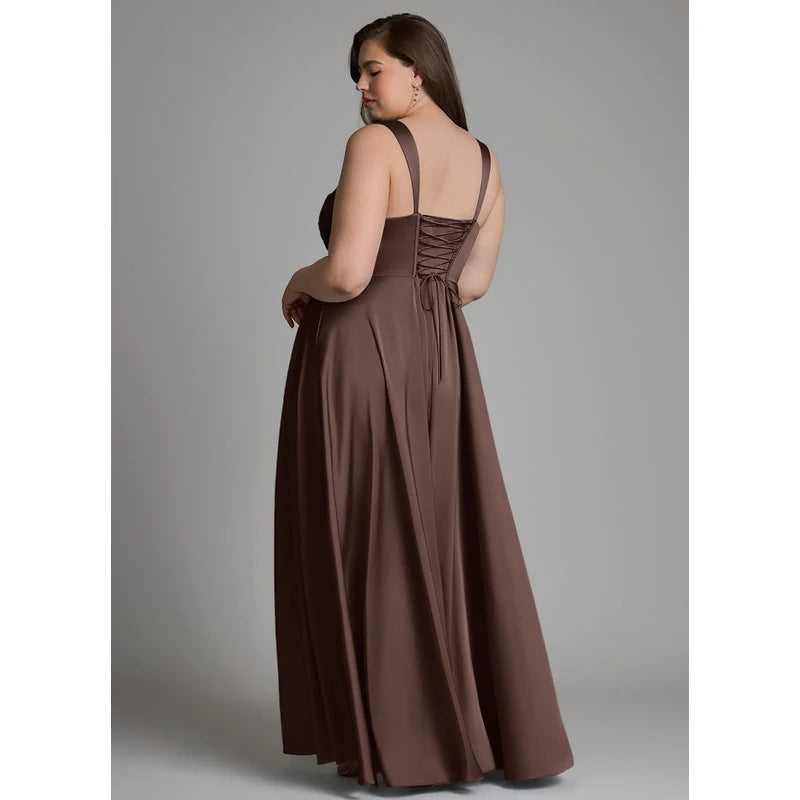 Azaria A-Line Square-Neck Stretch Satin Bridesmaid Dress in Ganache - additional view 5
