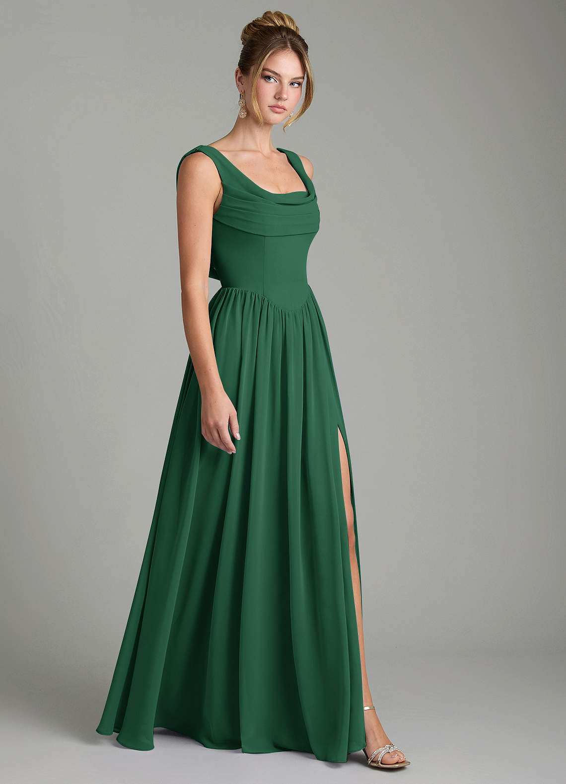 Novi A-Line Square-Neck Chiffon Bridesmaid Dress in Dark Green
