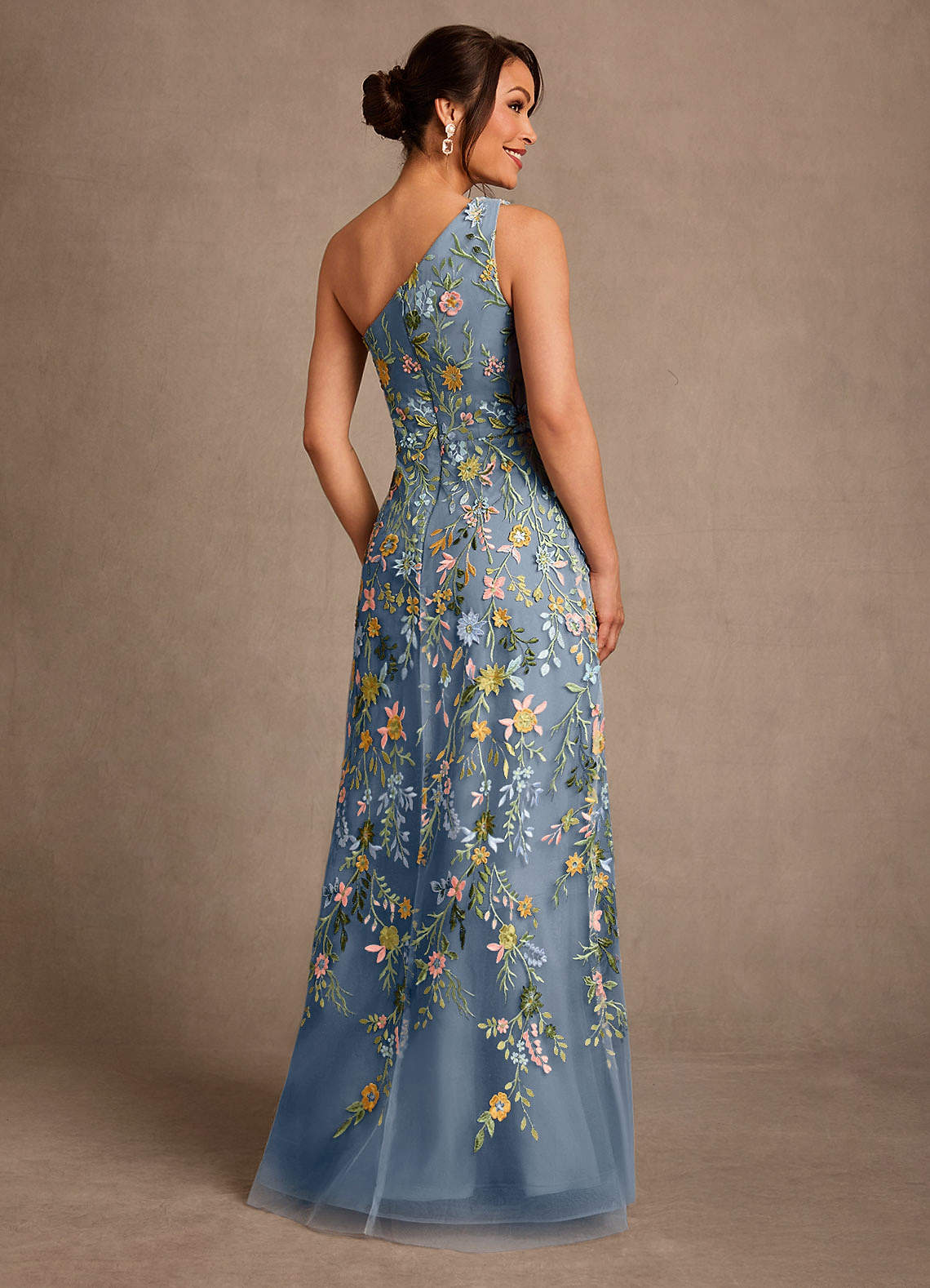 Bertie A-Line One-Shoulder Lace Mother of the Bride Dress in Twilight