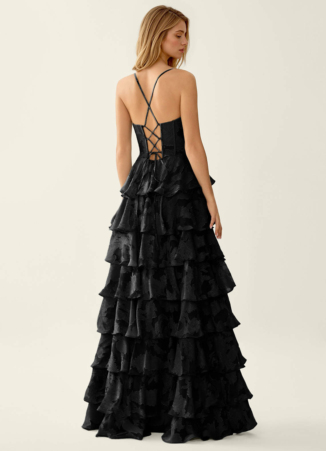 Wrenana A-Line Cowl-Neck Floral Burnout Evening Dress in Black