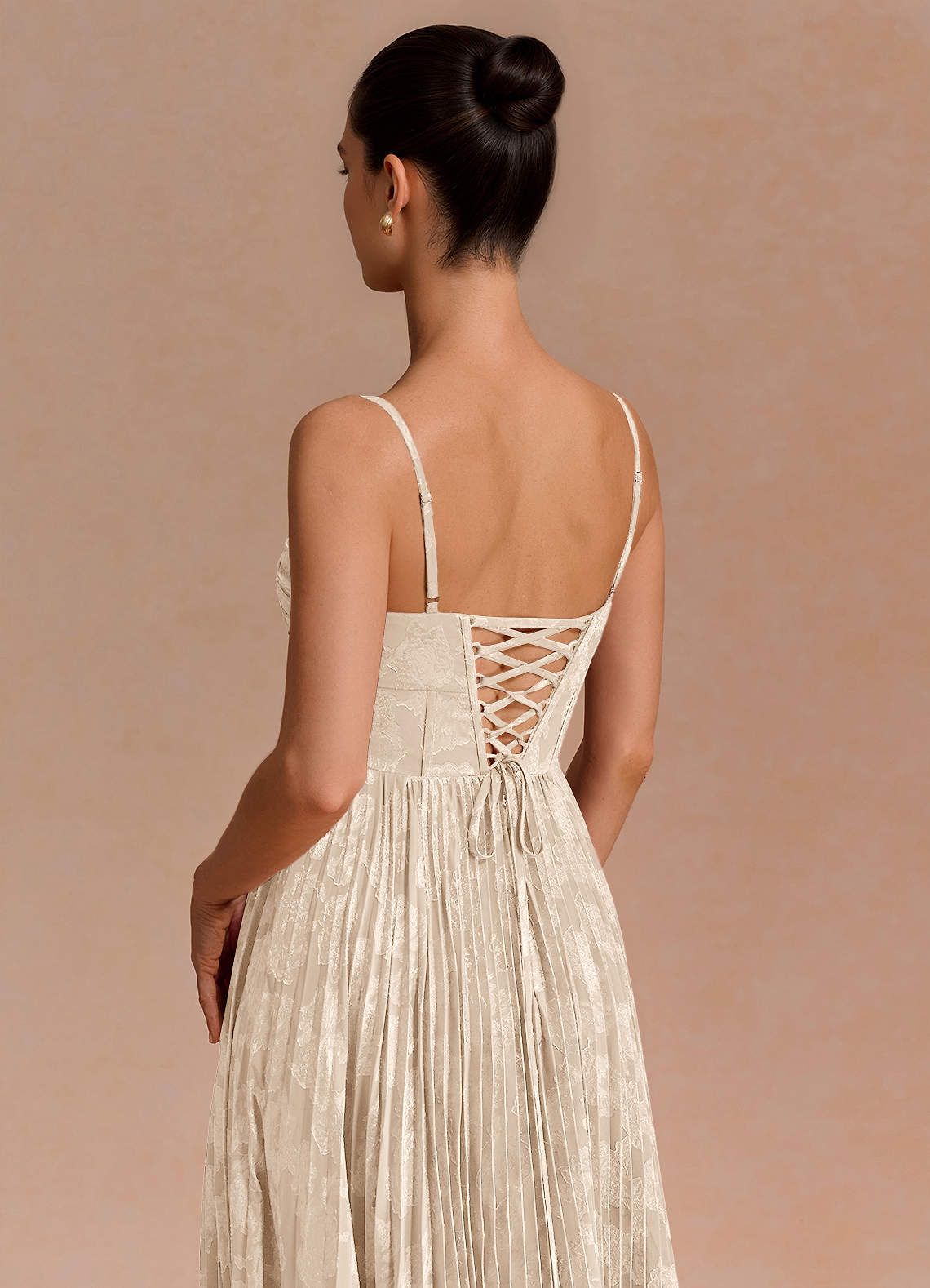 Delfina A-Line Twisted-Bust Fil Coupé Evening Dress in Cream