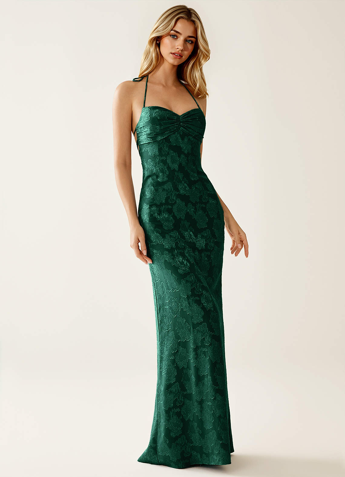Angena Sheath Halter Floral Burnout Evening Dress in Lemon Sorbet