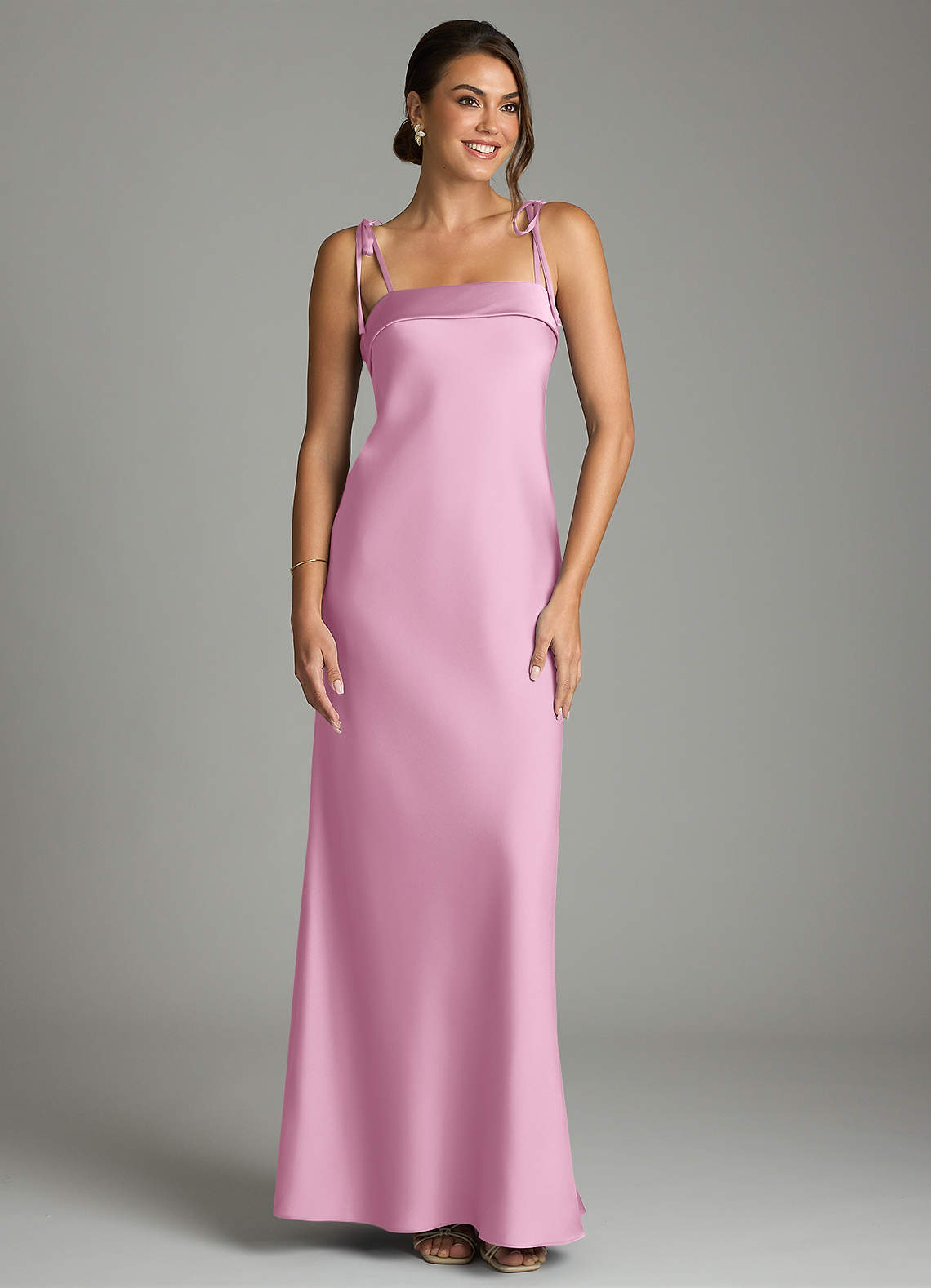 Ellia Sheath Straight-Neck Stretch Satin Bridesmaid Dress in candy pink