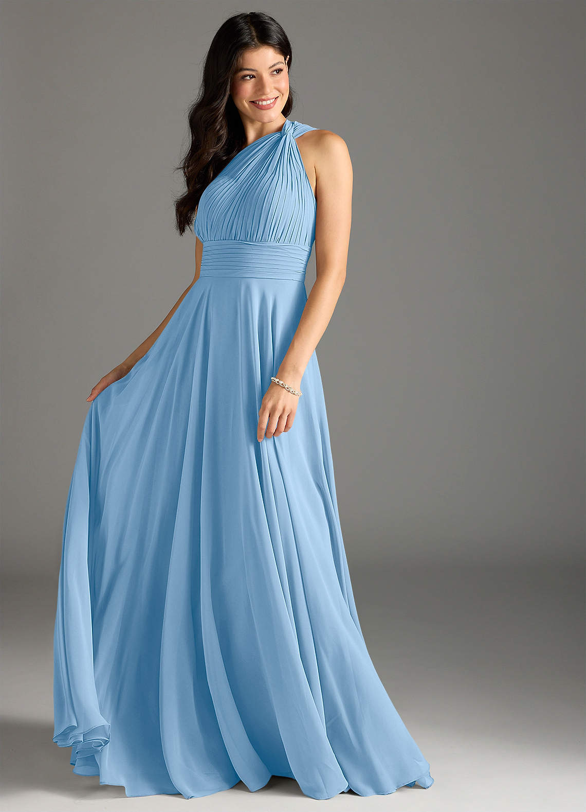 Charlize A-Line One-Shoulder Chiffon Bridesmaid Dress in Powder Blue