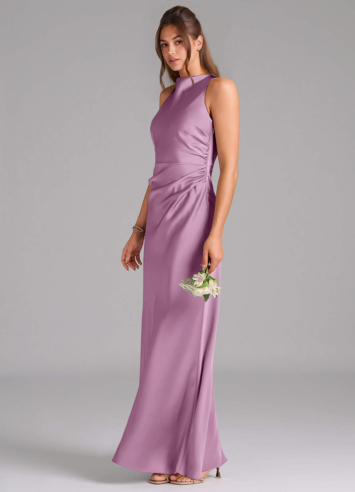 Evadne Sheath Scoop-Neck Stretch Satin Bridesmaid Dress in Wisteria