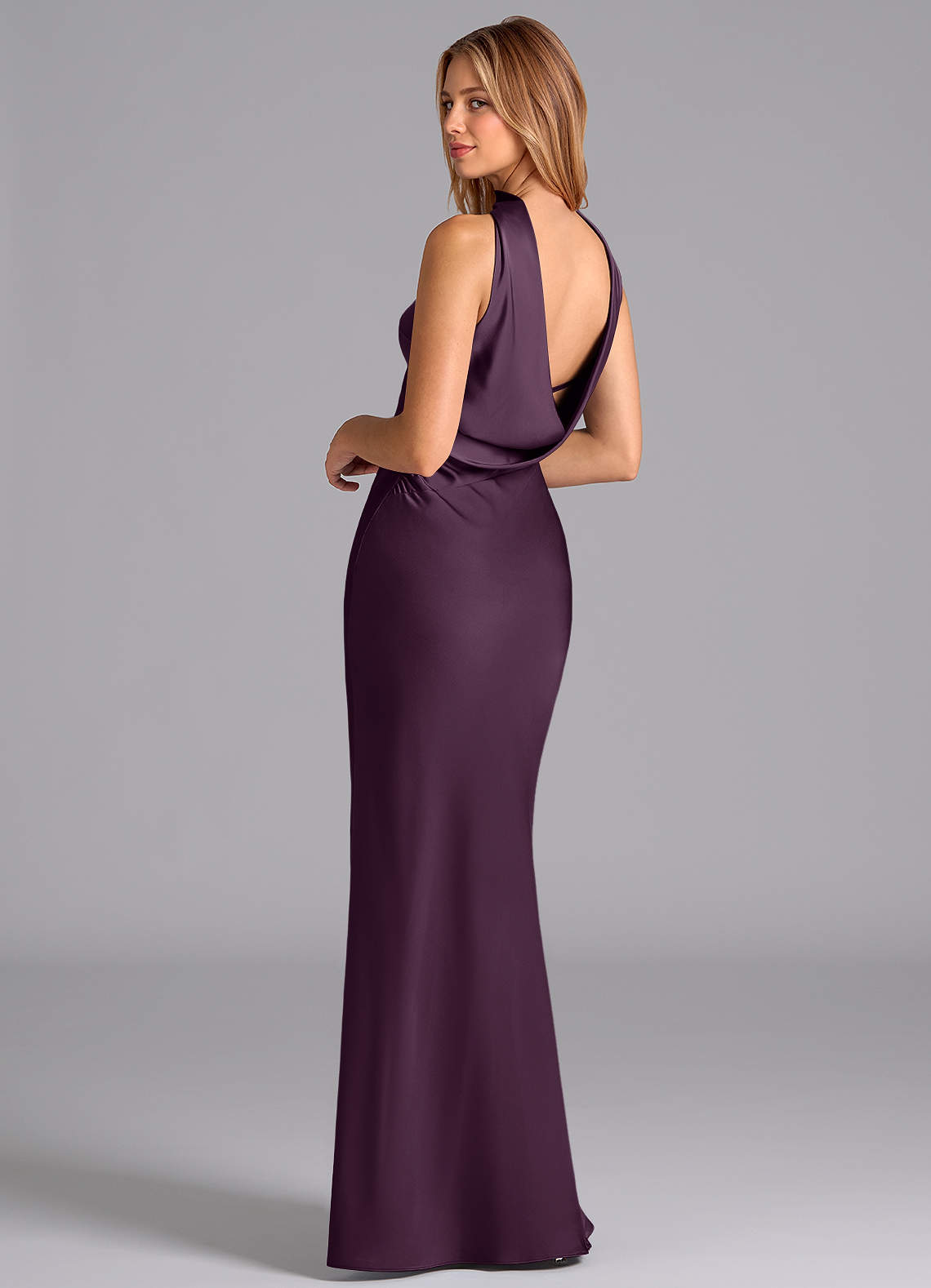 Lusinda Mermaid Strapless Stretch Satin Bridesmaid Dress in Plum