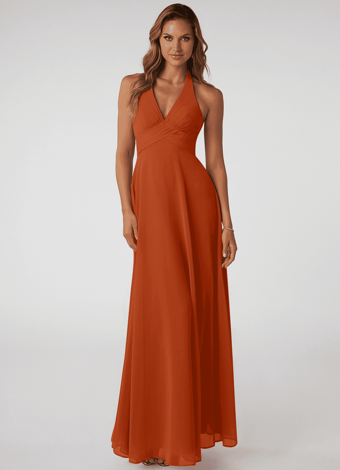 Tessie A-Line V-Neck Chiffon Bridesmaid Dress in Burnt Orange