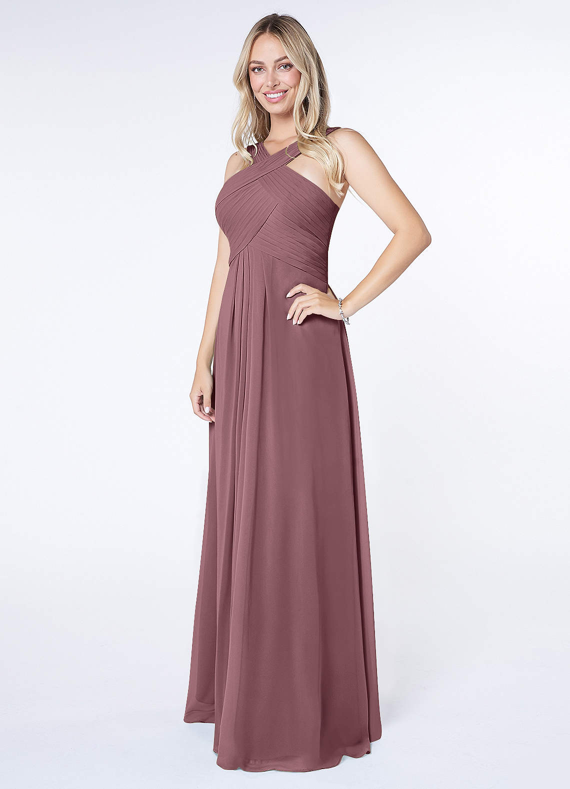 Kaleigh A-Line Halter Chiffon Bridesmaid Dress in Amethyst