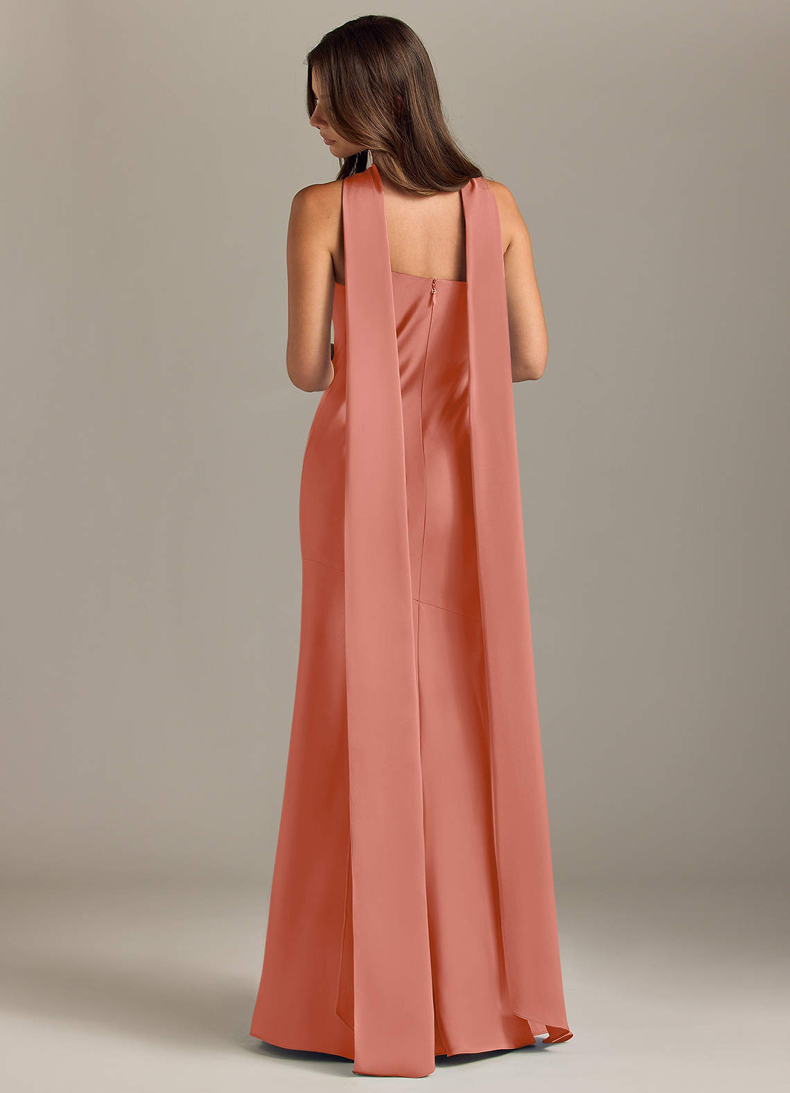 Kinsley Mermaid Halter Stretch Satin Bridesmaid Dress in Salmon Pink