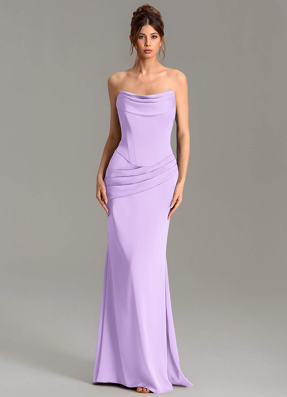Adrienne Mermaid Cowl-Neck Stretch Satin Bridesmaid Dress in Lilac