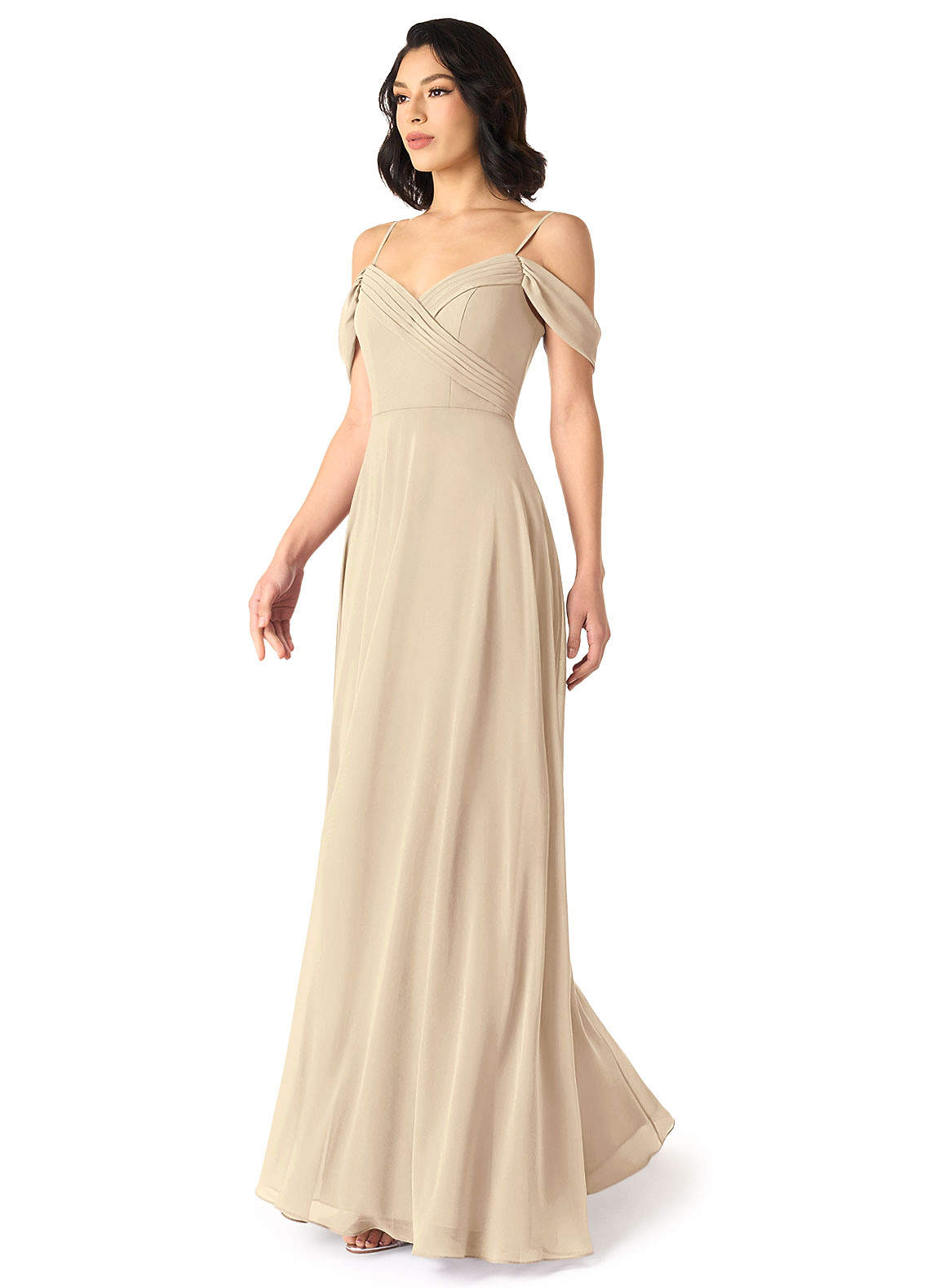 Tancie A-Line Off-the-Shoulder Chiffon Bridesmaid Dress in Champagne