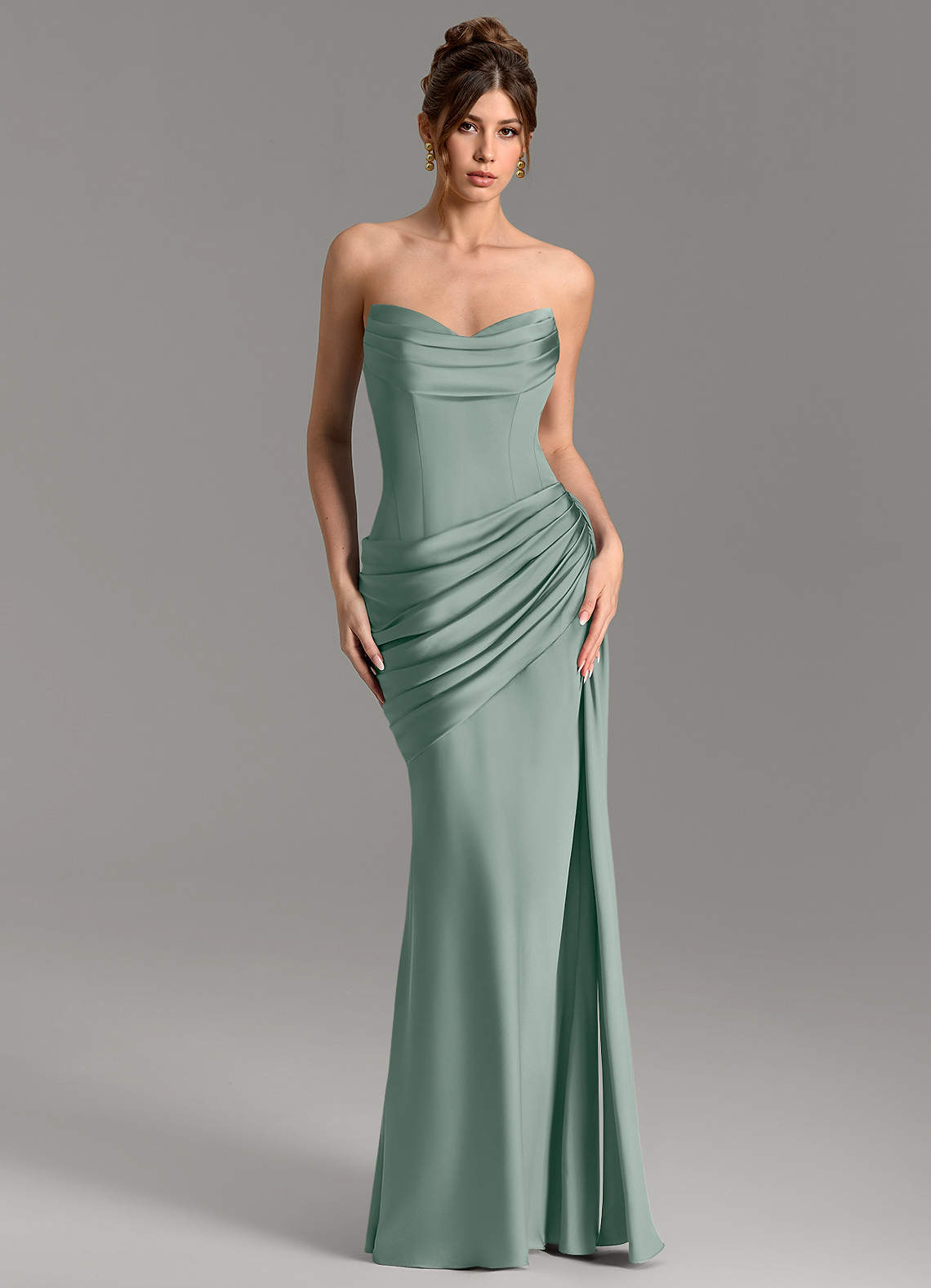 Zorah Mermaid Sweetheart Stretch Satin Bridesmaid Dress in Silver Sage