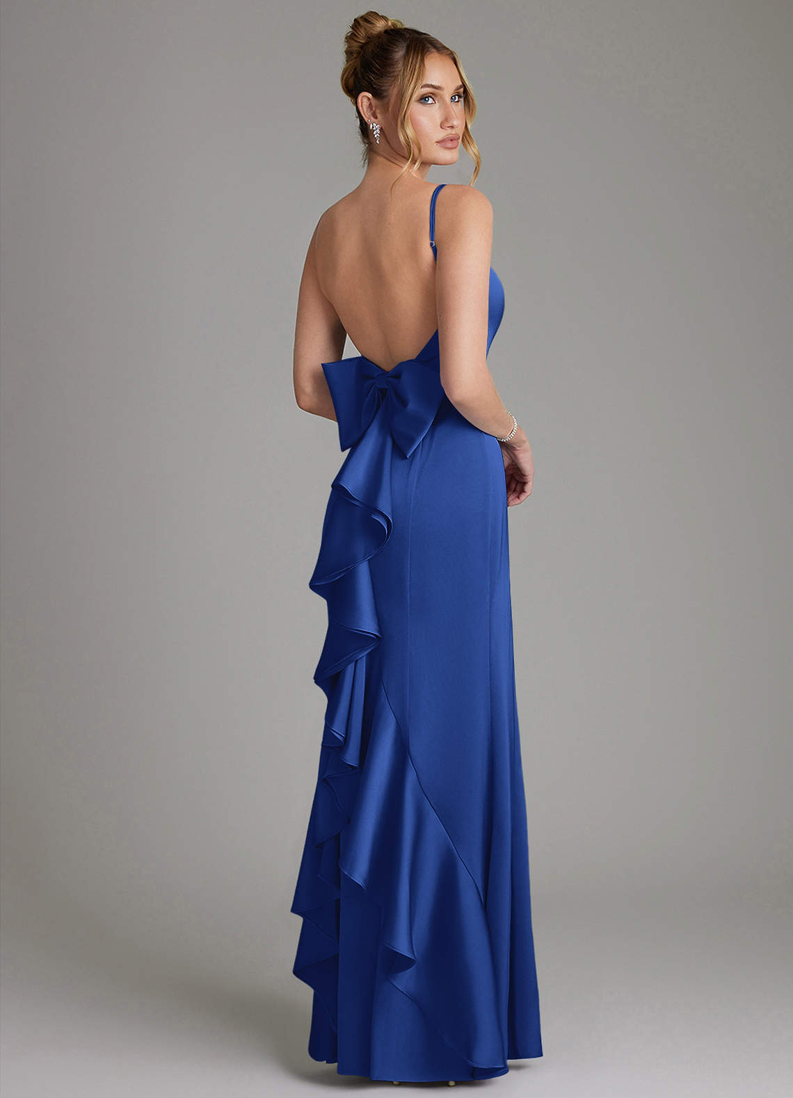 Zherra Mermaid Scoop-Neck Stretch Satin Bridesmaid Dress in Royal Blue