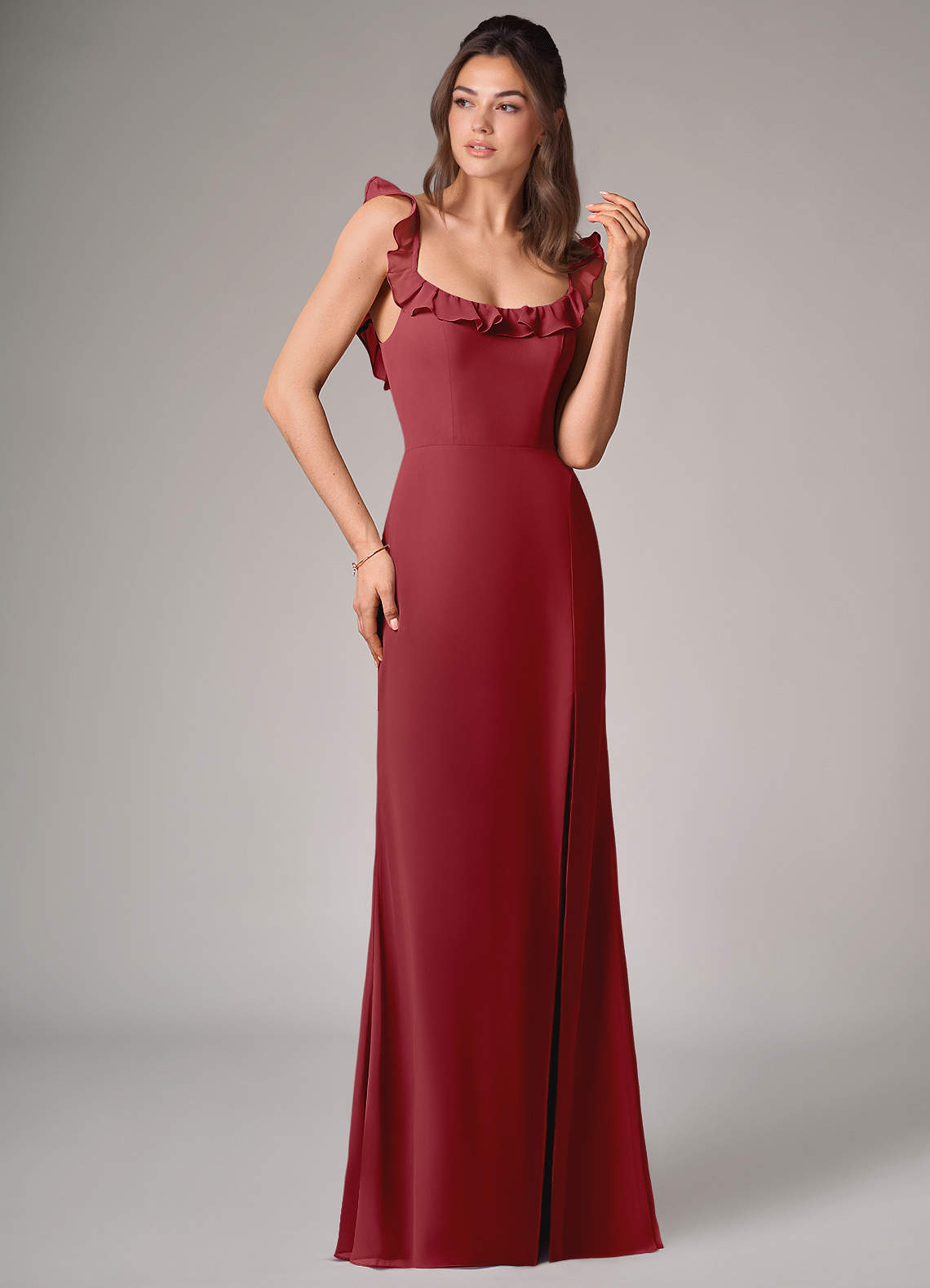 Callie Mermaid Scoop-Neck Chiffon Bridesmaid Dress in Pomegranate