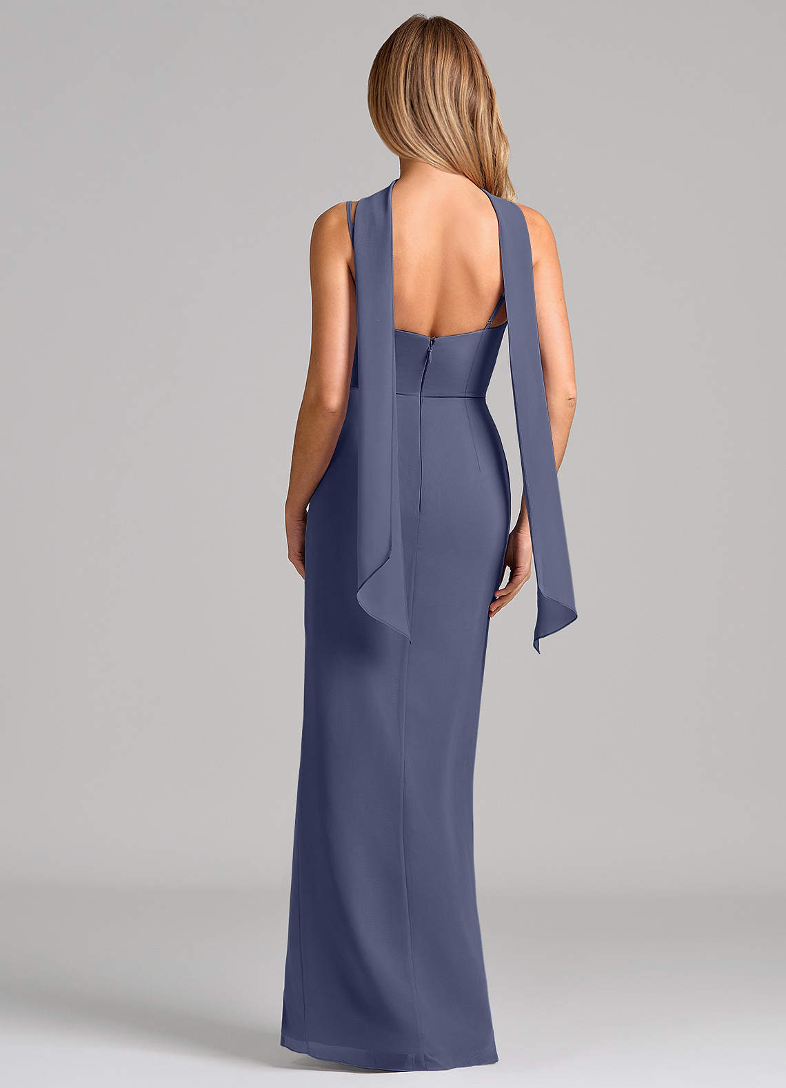 Calandra Sheath Scoop-Neck Chiffon Bridesmaid Dress in Stormy