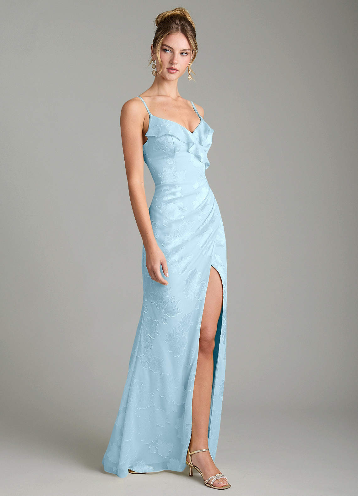 Larsa Mermaid V-Neck Jacquard Bridesmaid Dress in Sky Blue