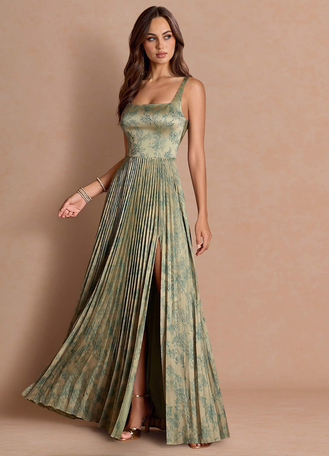 Tatiana A-Line Square-Neck Jacquard Wedding Guest Dress in Platinum Teal