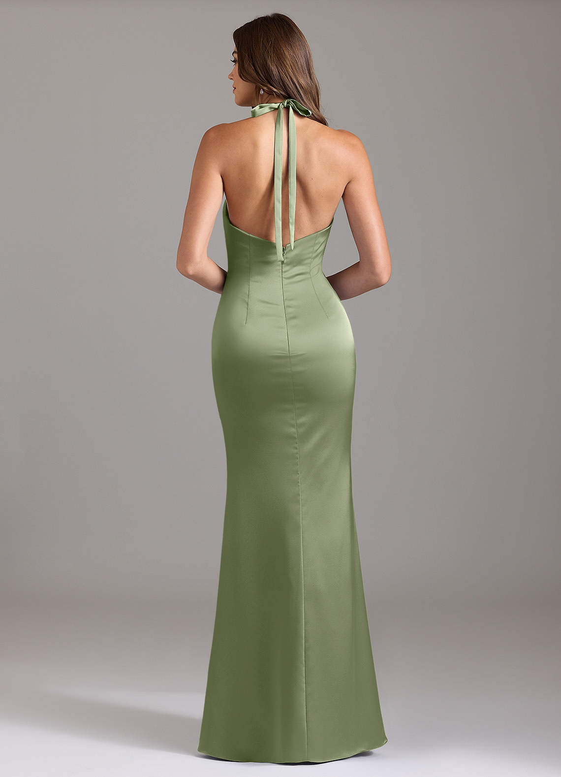 Valerie Mermaid V-Neck Stretch Satin Bridesmaid Dress in Pistachio