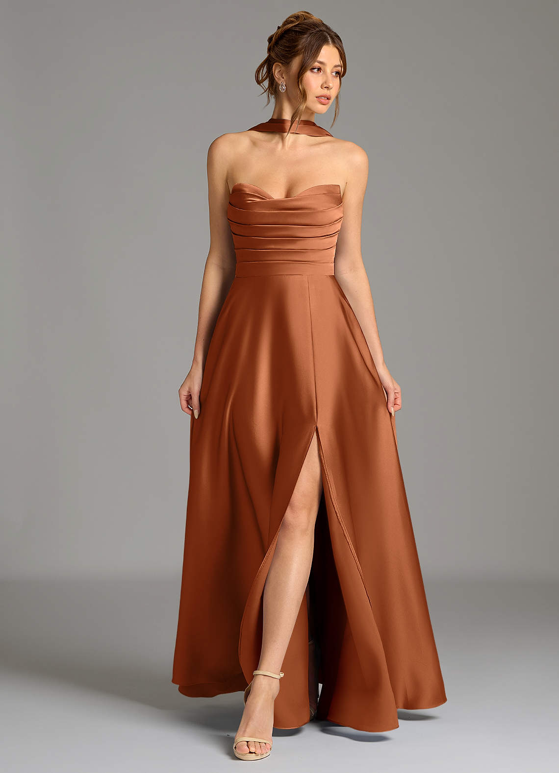 Ayla A-Line Sweetheart Stretch Satin Bridesmaid Dress in Copper