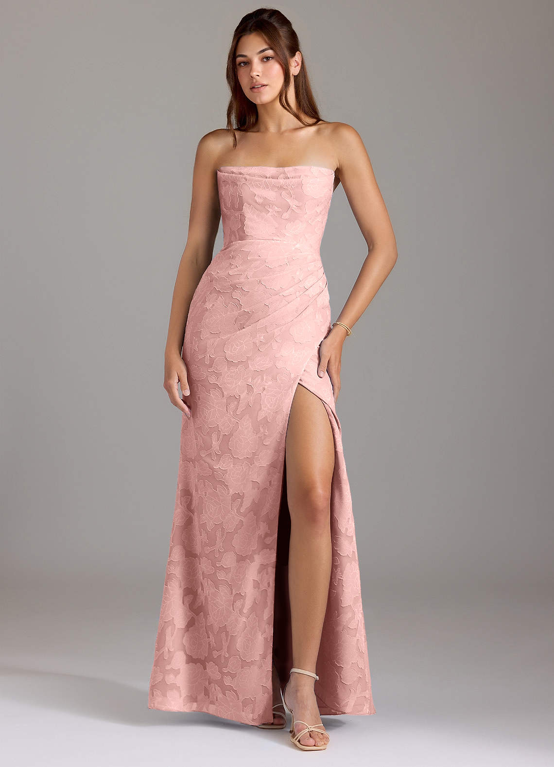 Leonis Sheath Strapless Floral Burnout Bridesmaid Dress in Powder Pink