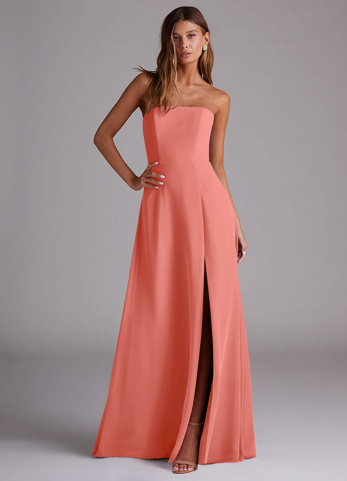 Wren A-Line Straight-Neck Chiffon Bridesmaid Dress in Salmon Pink