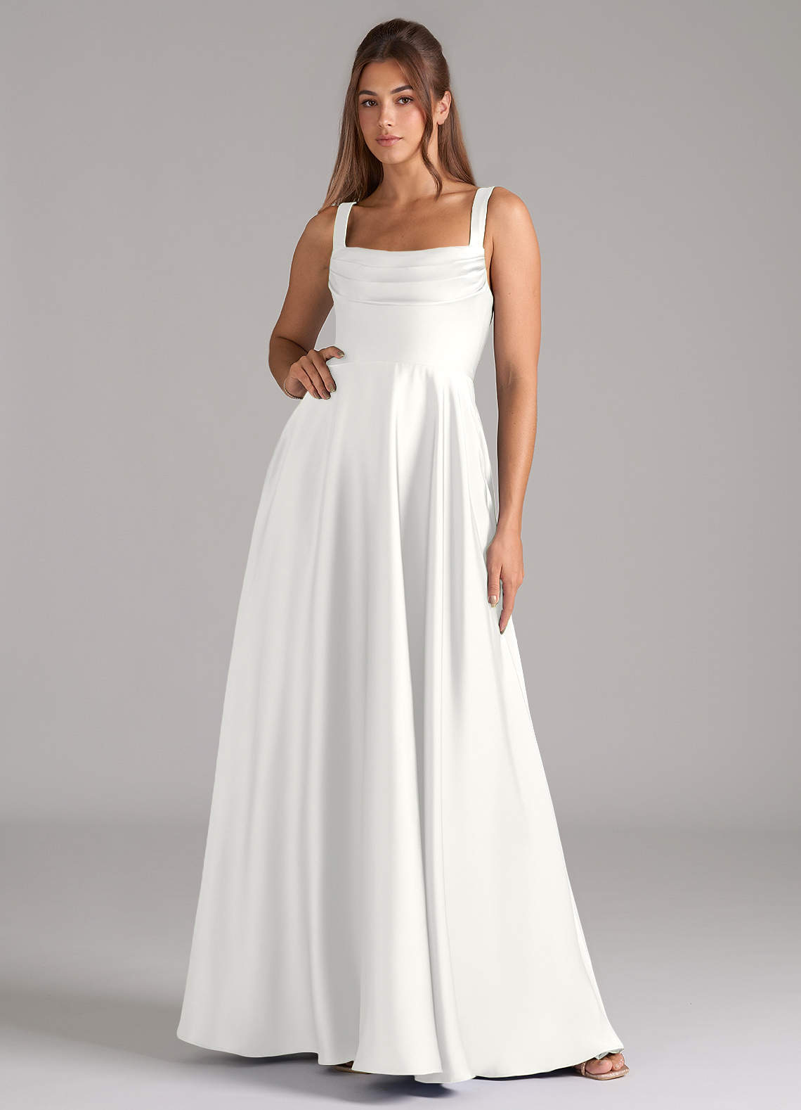 Shaude A-Line Square-Neck Stretch Satin Bridesmaid Dress in white