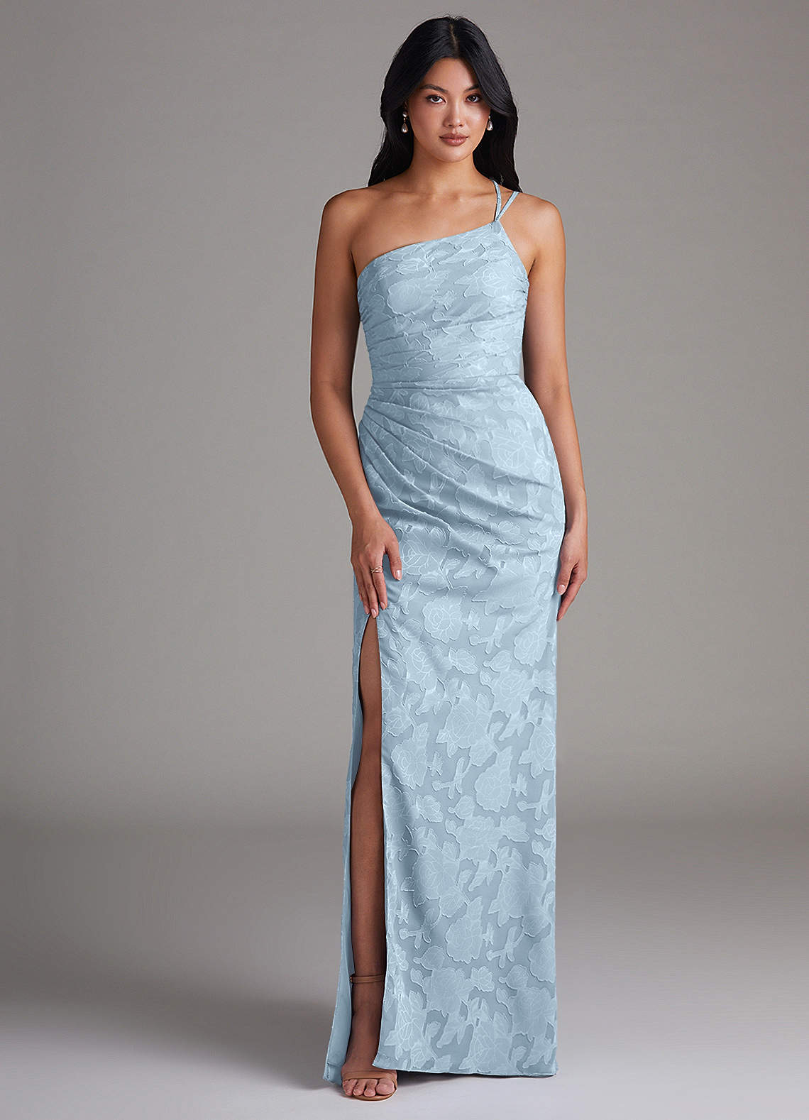 Eren Sheath One-Shoulder Floral Burnout Bridesmaid Dress in Sky Blue